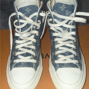 Louis Vuitton Denim Monogram High-Top Sneakers in Blue and White